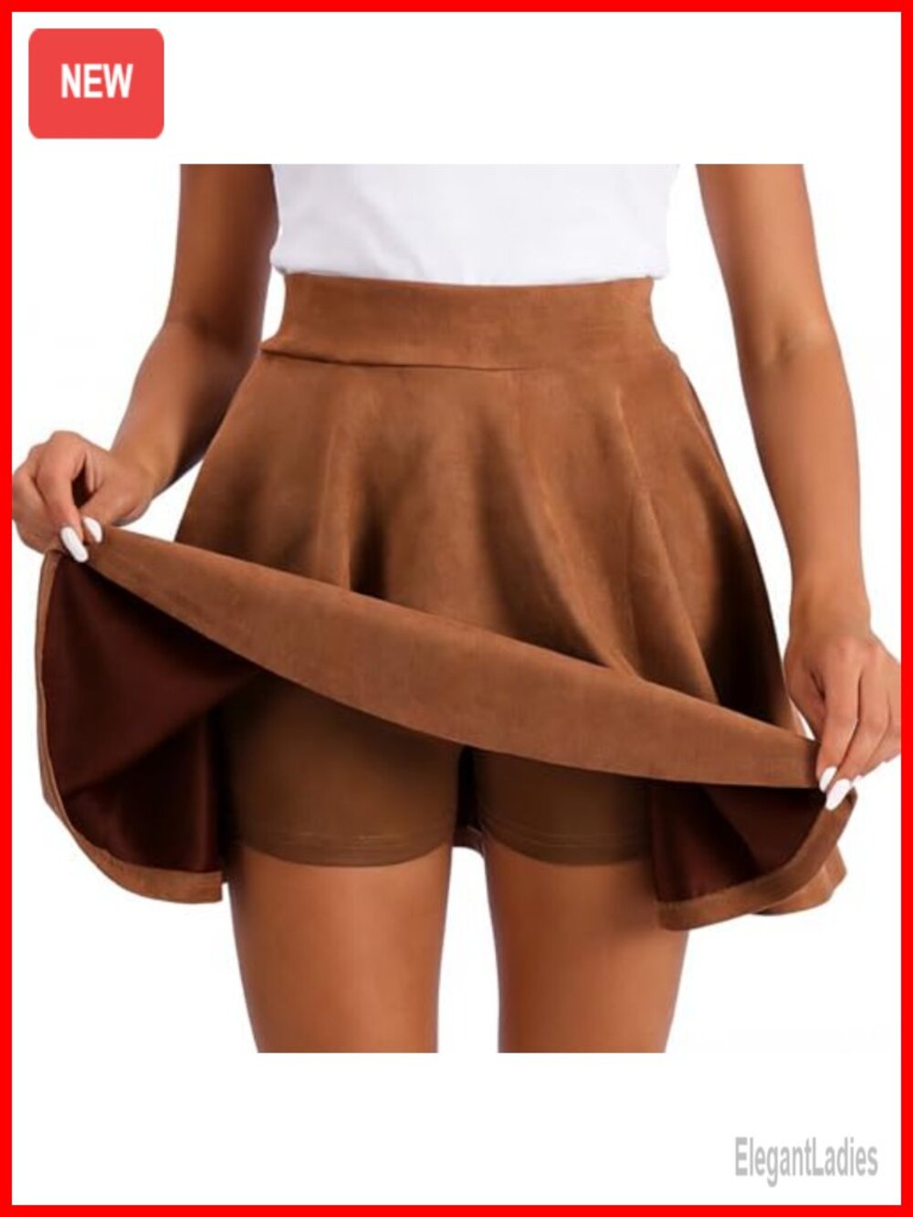 Suede Mini A-Line Pleated Skater Skirt with Built-In Shorts